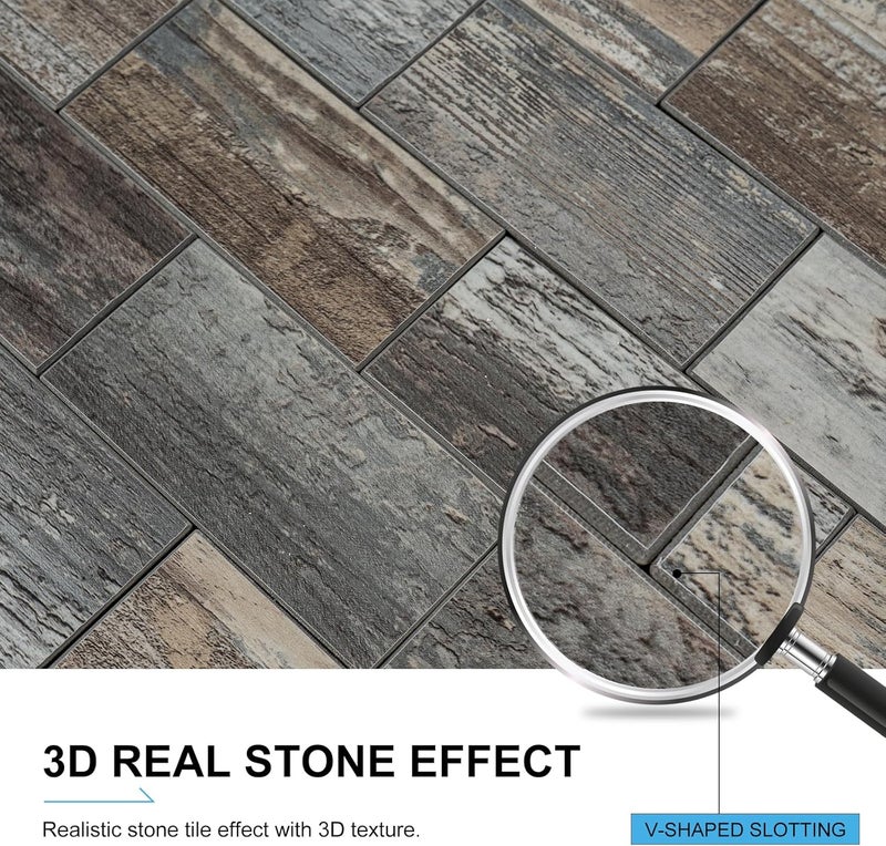 V-MOZZA Peel and Stick Backsplash, 20-Sheet Peel and Stick Wall Tiles 13.5" x 5.8" PVC Subway Tile Stick on Backsplash for Kitchen Fireplace (Old Wood Wood Grain) - Image 4